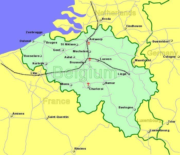 aeropuertos en Bélgica mapa