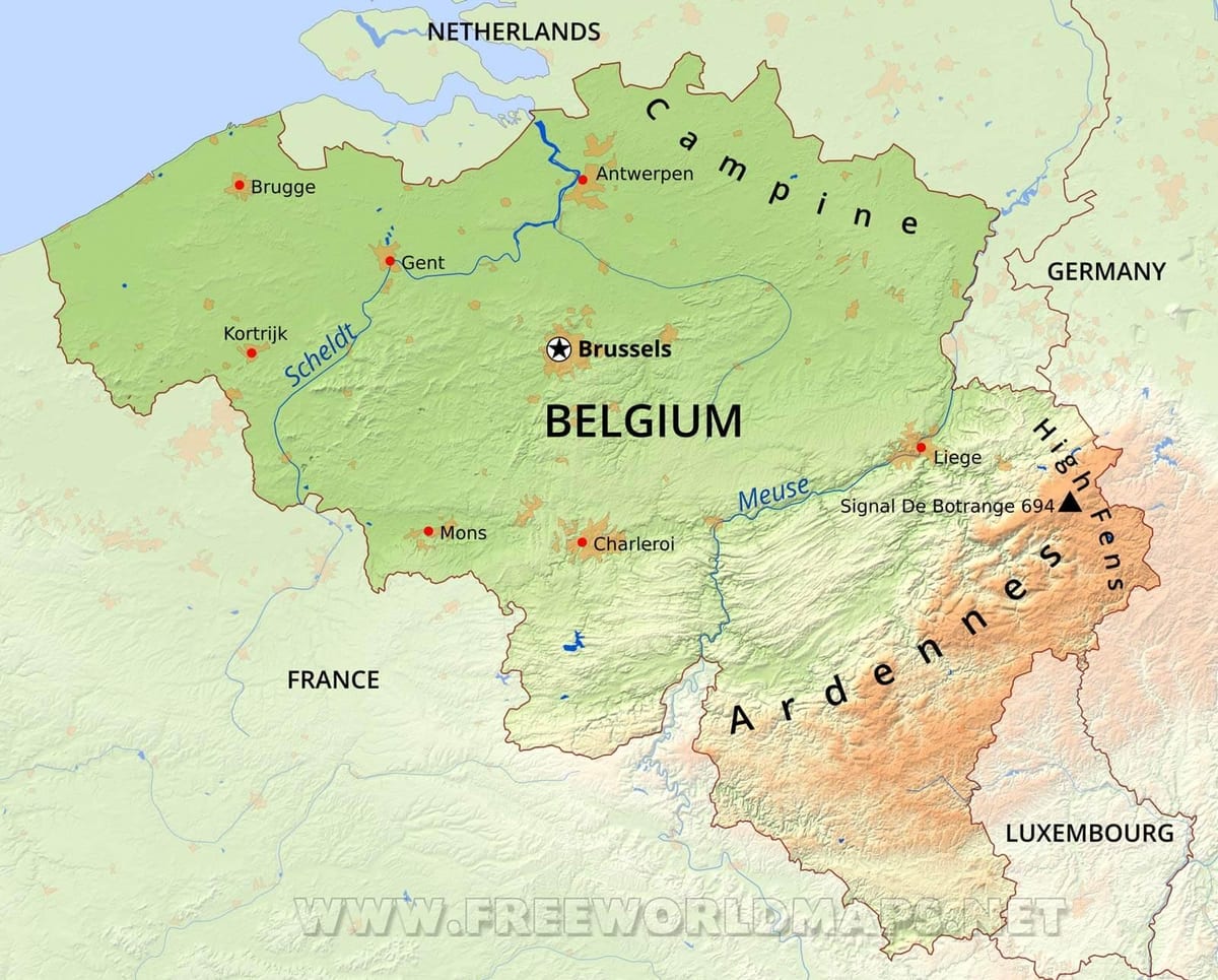 Mapa de Bélgica geografía