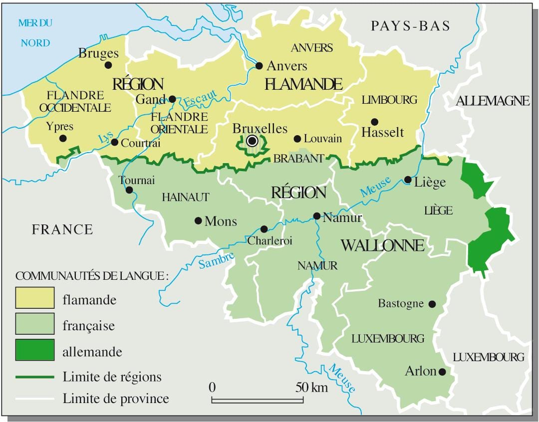de habla francesa de Bélgica mapa