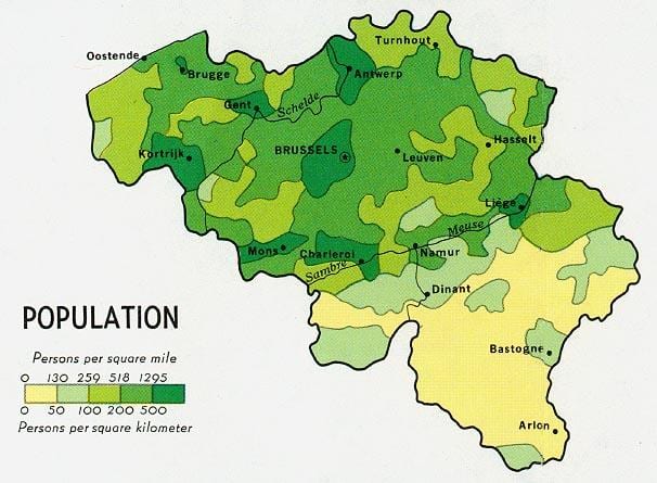Mapa de Bélgica de la población