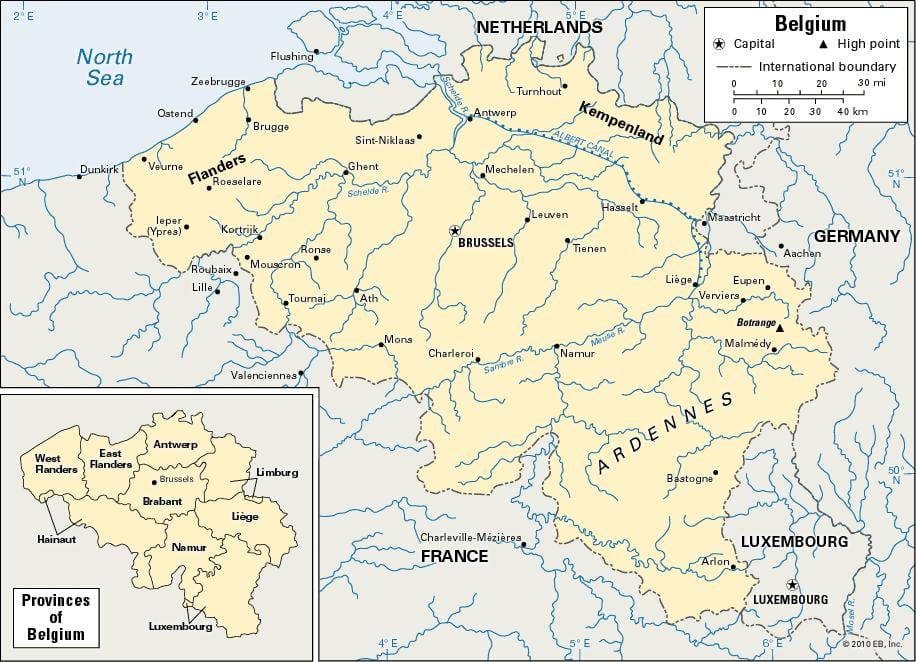 Mapa de Bélgica río