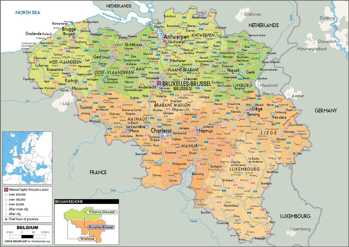 un mapa de Bélgica