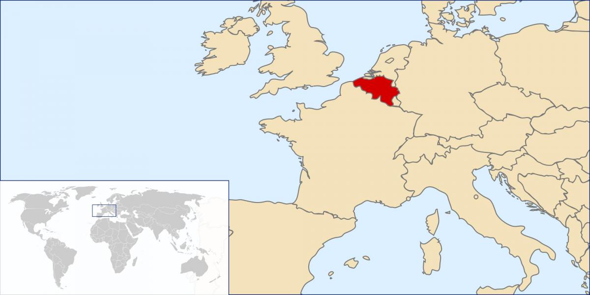 Bélgica mapa en el mapa del mundo