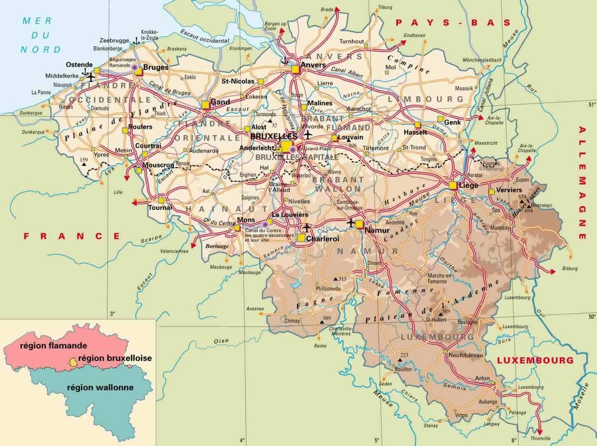 Mapa de las ardenas de Bélgica
