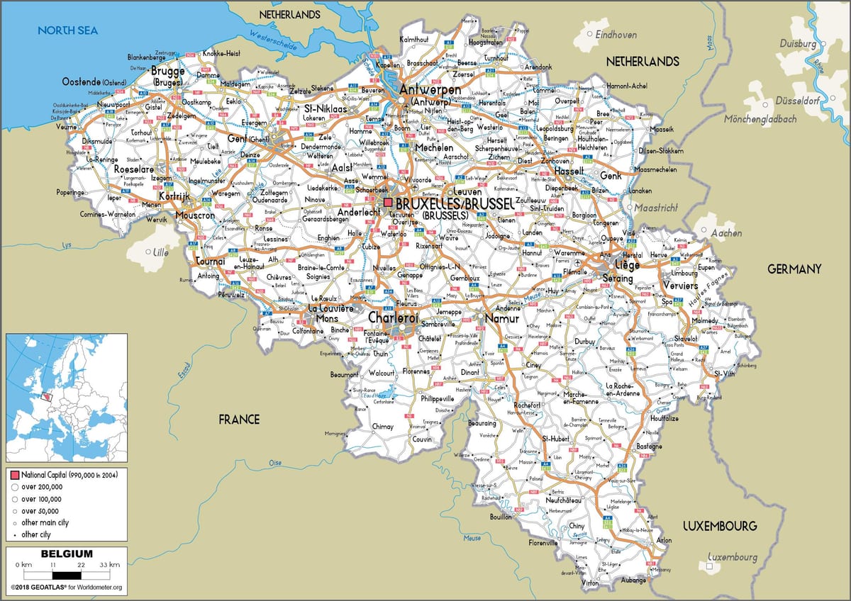 Mapa de carreteras de Bélgica