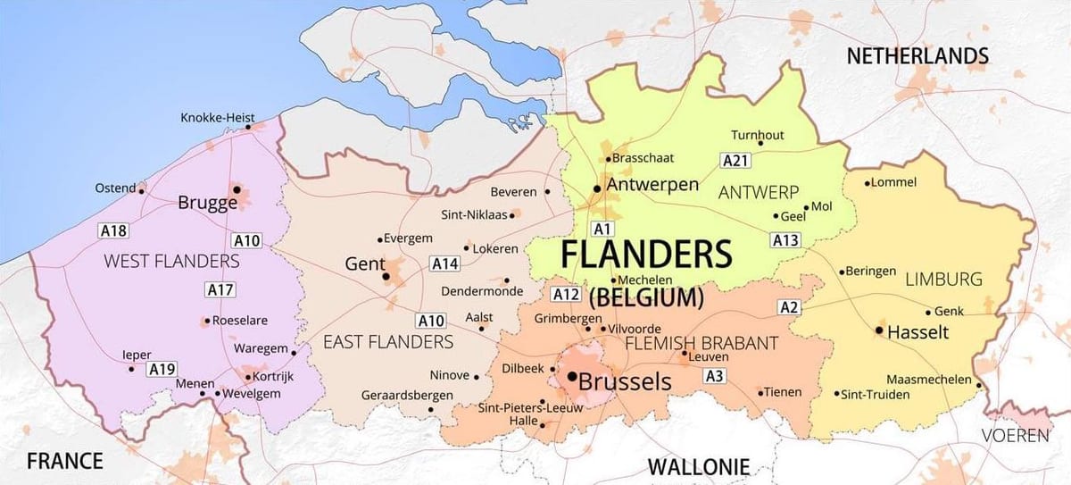 mapa de flandes, Bélgica