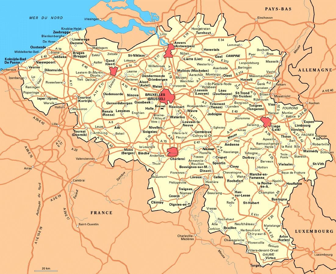 Mapa detallado de Bélgica