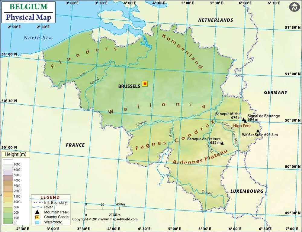 Bélgica mapa topográfico
